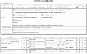 Лист согласования договора образец бланк