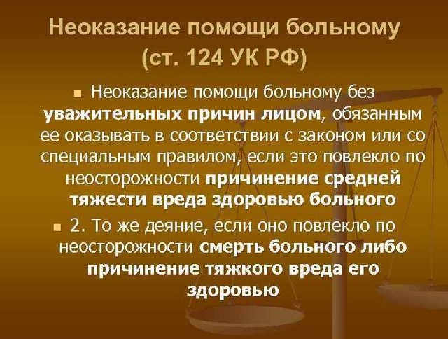 Неоказание медицинской помощи: 124 статья ук рф