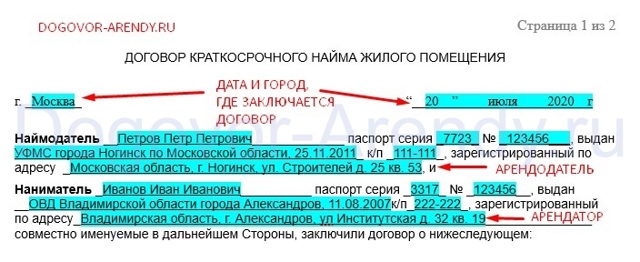 Образец и порядок заполнения договора посуточной аренды квартиры
