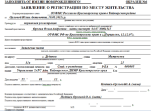 Образец заявления на регистрацию по месту жительства форма 6