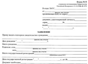 Образец заявления на выдачу копии актовой записи о рождении