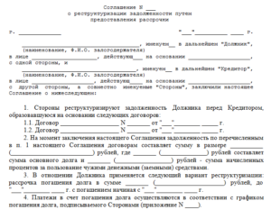 Образец заявления о реструктуризации долга с графиком погашения