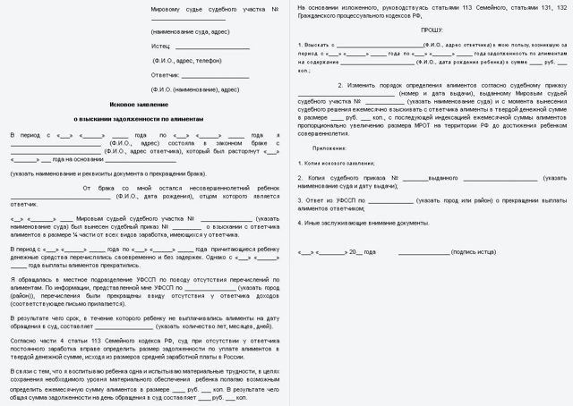 Образец заявления о взыскании задолженности по алиментам