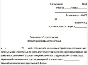 Образец заявления в ровд об угрозе жизни