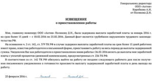 Образец заполнениязаявления в связи с задержкой зарплаты