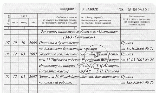 Отзыв заявления об увольнении по собственному желанию
