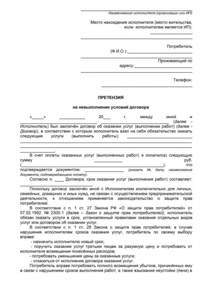 Письмо о возможности выполнения обязательств по условиям договора