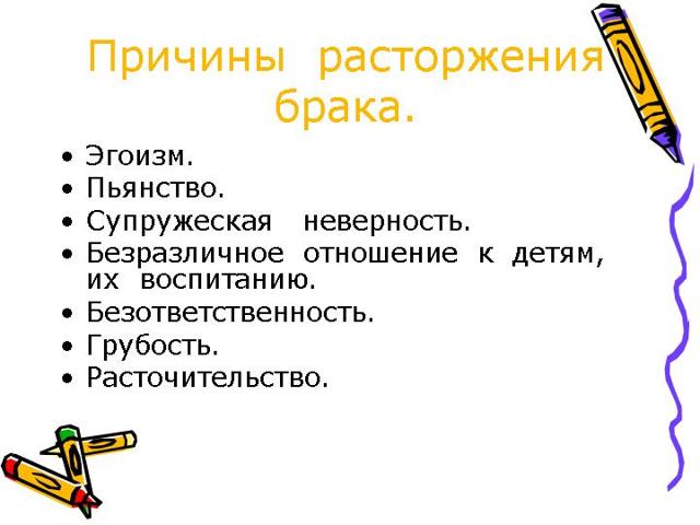Причины развода, которые указываются в заявлении