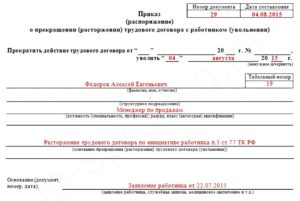 Приказ о расторжении трудового договора форма Т8