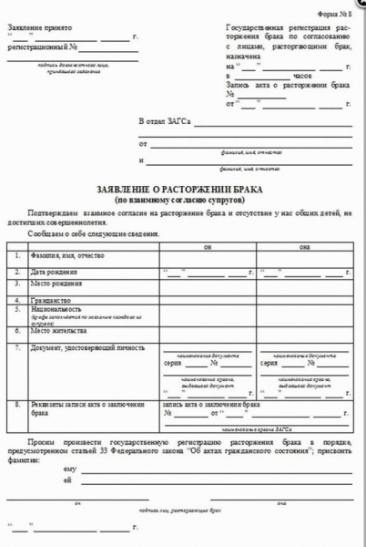 Процедура развода через загс без детей: заявление и процедура расторжения
