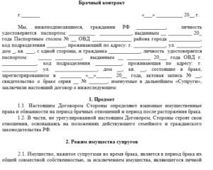 Проект брачного договора