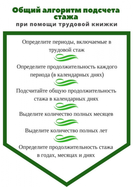Расчет стажа по трудовой книжке на примере