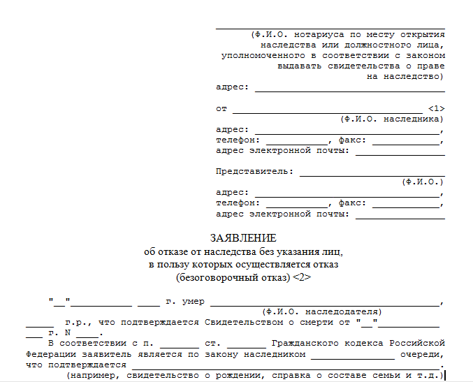 Расписка об отказе от наследства