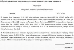 Расписка в получении денежных средств по договору займа