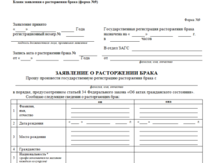 Расторжение брака по заявлению одного из супругов образец бланк