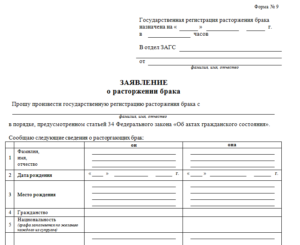 Расторжение брака по заявлению одного из супругов образец бланк