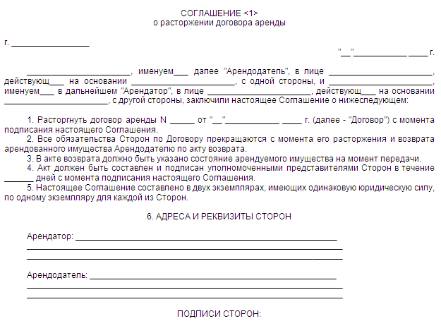 Расторжение договора аренды в одностороннем порядке