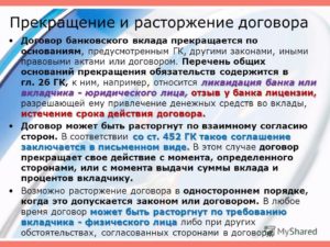 Расторжение договора банковского вклада