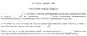Регрессный иск образец бланк
