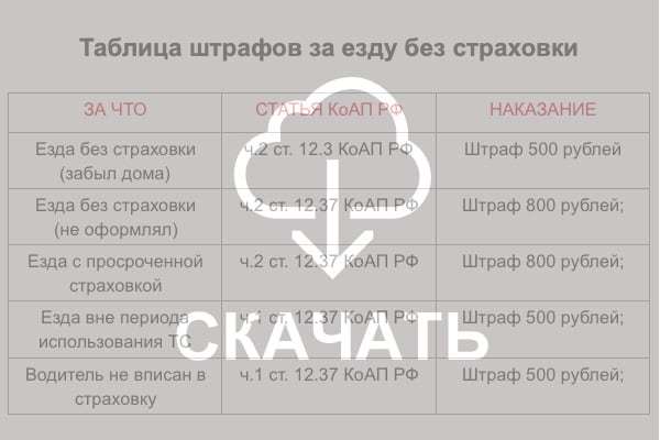 Штраф за отсутствие страховки