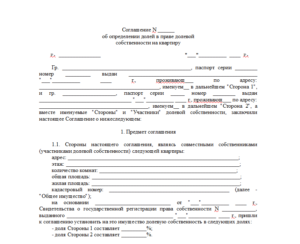 Соглашение наделение детей долями в своей квартире
