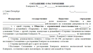 Соглашение о расторжении договора по соглашению сторон образец бланк