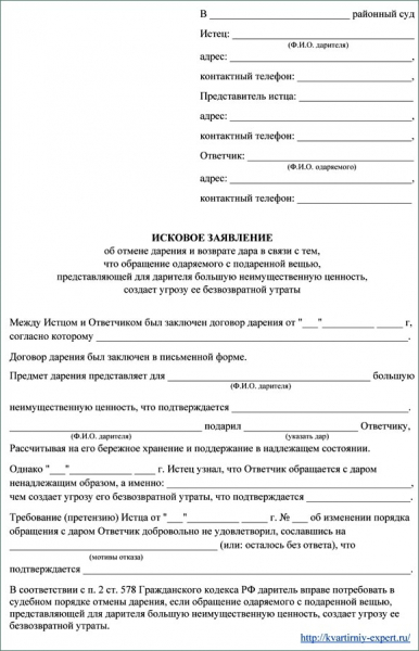 Срок исковой давности по договору дарения недвижимости