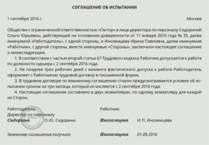 Трудовой договор на испытательный срок образец бланк