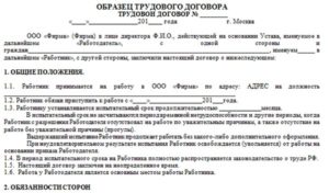 Трудовой договор с экономистом образец бланк