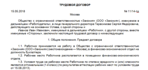 Трудовой договор с главным бухгалтером образец бланк