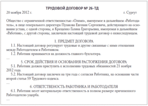 Трудовой договор с главным бухгалтером образец бланк