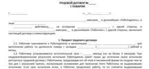 Трудовой договор с поваром образец бланк