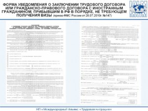 Уведомление о заключении трудового договора образец бланк