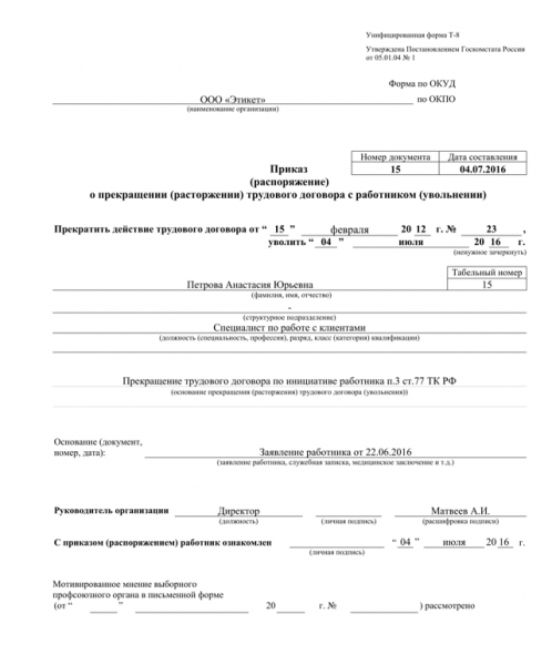 Увольнение по собственному желанию: порядок, статья тк рф
