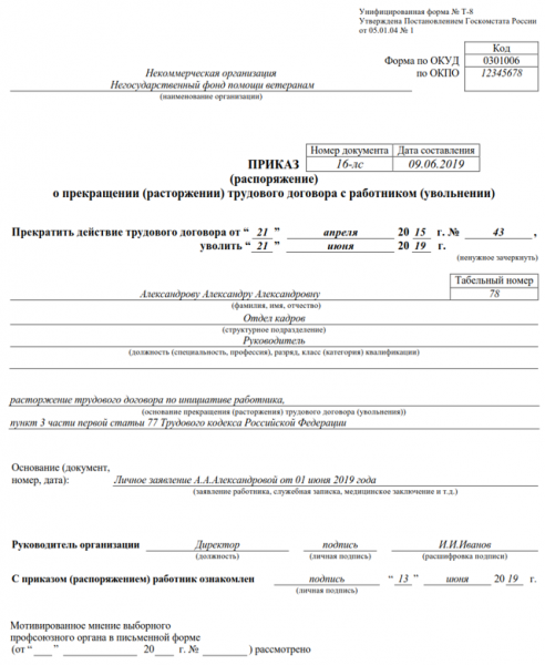 Увольнение по соглашению сторон