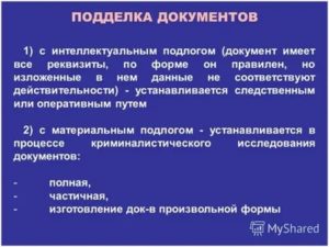 В криминалистике различают следующие виды подлога в документах