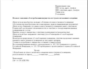 Виндикационный иск образец искового заявления
