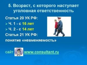 Возраст уголовной ответственности несовершеннолетних по действующему УК РФ