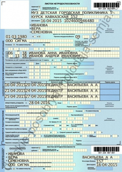Выдача больничного листа по уходу за ребенком