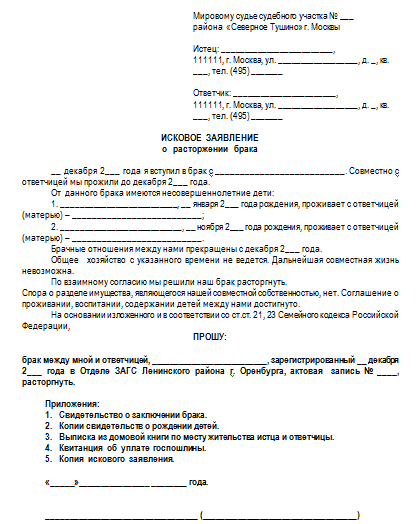 Заявление на расторжение брака при наличии несовершеннолетних детей