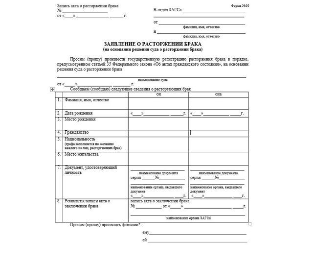 Заявление на развод: образец 2019, через загс оформление развода
