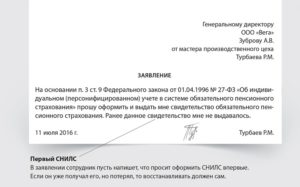 Заявление на восстановление снилс
