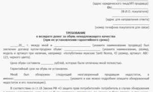 Заявление на возврат обуви