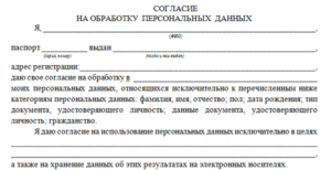 Заявление о согласии на обработку персональных данных образец бланк