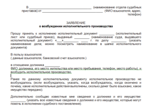 Заявление о возбуждении исполнительного производства юридического лица