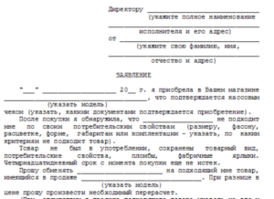 Заявление о возврате бытовой техники