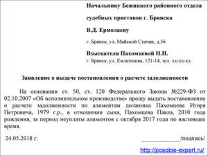 Заявление приставам об оплате задолженности