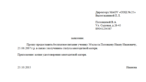 Заявление родителей об отказе от питания в школе образец