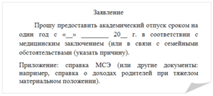 Заявление в академический отпуск в связи болезнью