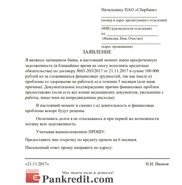 Заявление в банк о невозможности платить по кредиту: образец